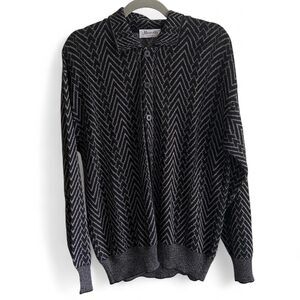 Vintage 90s Marcello Black and white chevron pattern knit sweater blazer size L